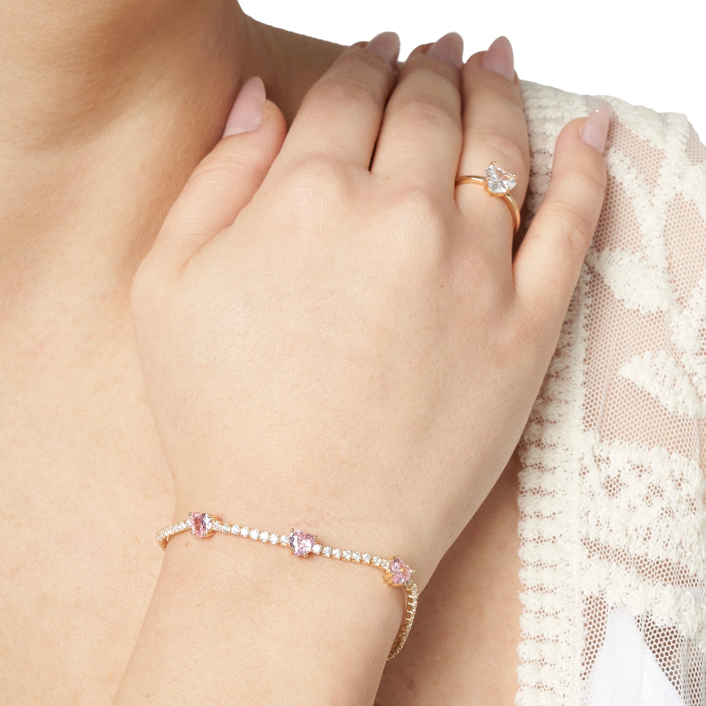 BRACCIALE 3 CUORI ROSA